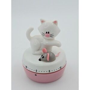 Joie Meow Cat and Mouse 60 Minute Mechanical Kitchen Timer Pink White